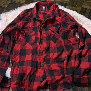 Red and Black Casual Button Down Shirt with Buffalo Plaid